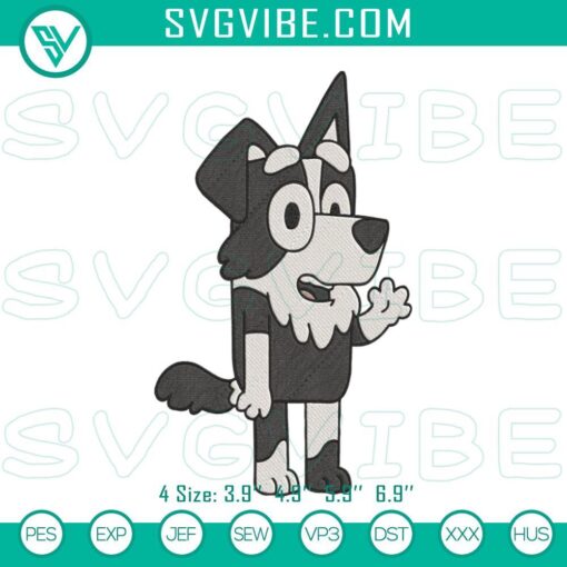 mackenzie border collie embroidery design bluey cartoon machine embroidery files mockup