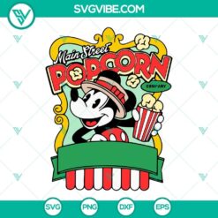 Main Street Popcorn Company SVG featuring Mickey Disney World Popcorn design, ideal for crafting projects and Disney enthusiasts.
