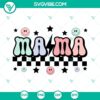 Retro Mama checkered SVG design with smiley face in PNG, DXF, and EPS formats for download. Unique and trendy vintage style digital artwork.