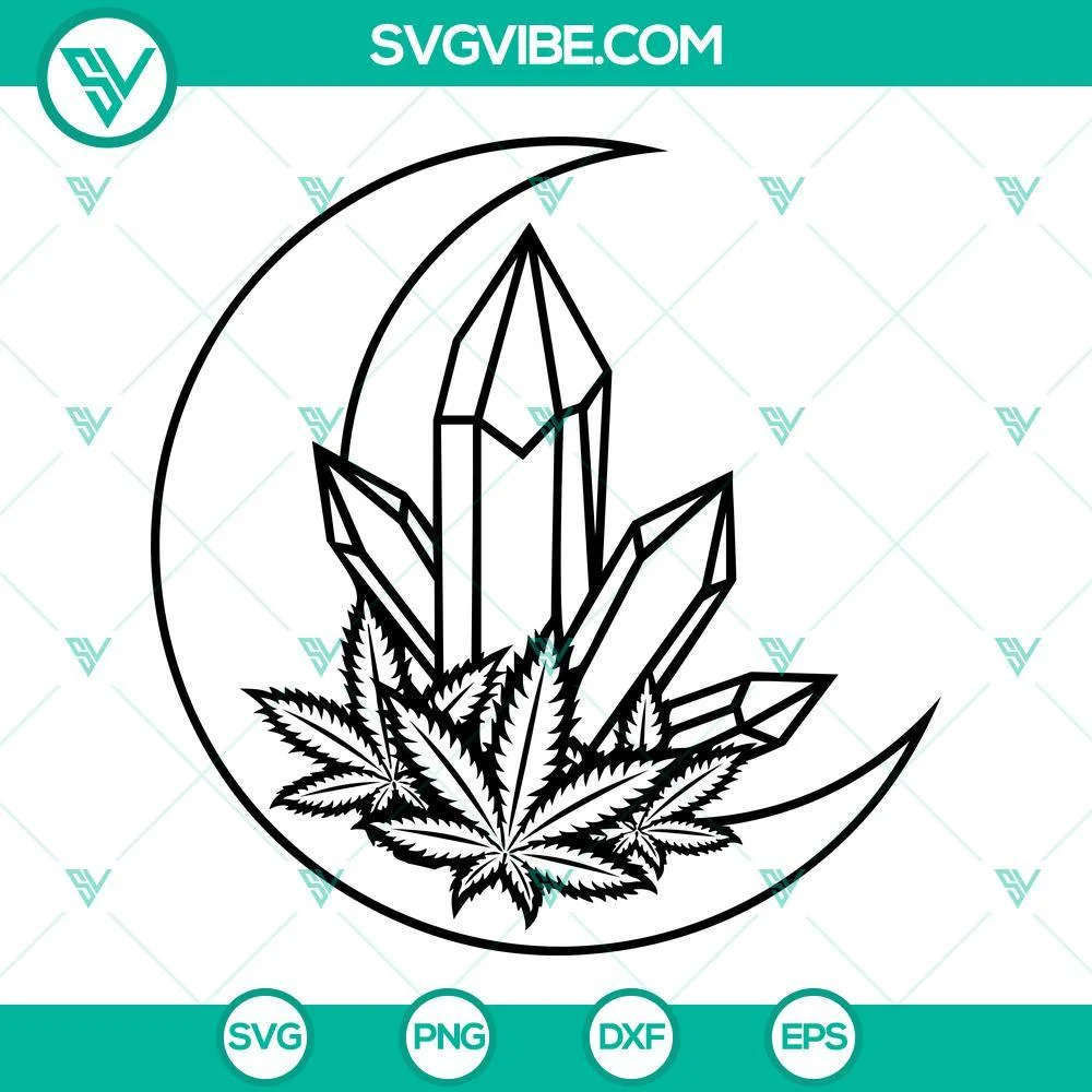 Cannabis, SVG Files, Marijuana Cannabis Crystal Moon Svg, Crystal Weed Svg, 1