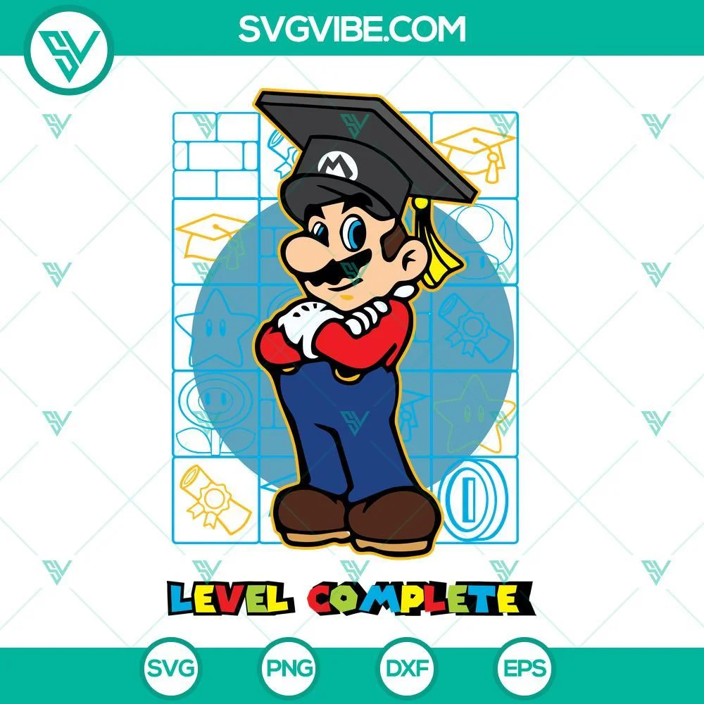 Movies, SVG Files, Mario Daisy Level Complete Graduation SVG File, Super Mario 1