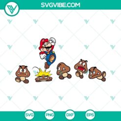 Super Mario jumping on Goomba SVG files, funny Super Mario Bros designs for crafts, PNG and DXF formats.