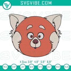 Meilin Lee red panda face embroidery designs inspired by Turning Red character, digital file.