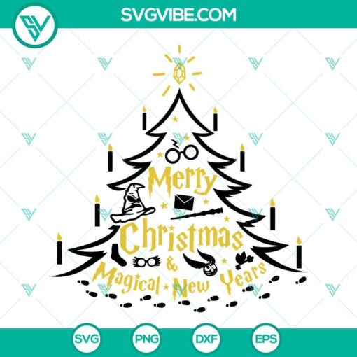 merry christmas and magical new years svg harry potter christmas tree svg png dxf eps cut files 9 mockup