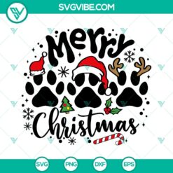 Merry Christmas Paws SVG images featuring paws wearing Santa hats, perfect for Christmas dog-themed projects.