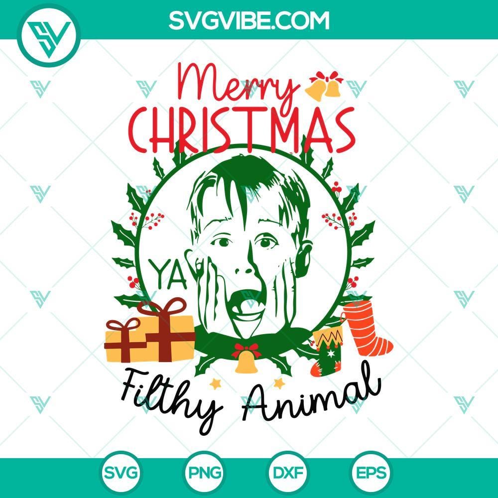 Merry Christmas Ya Filthy Animal SVG, Kevin Home Alone SVG PNG DXF EPS Cricut Merry Christmas Ya Filthy Animal SVG files inspired by Kevin from Home Alone. Festive and hilarious holiday design in PNG format.
