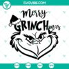 Cheerful Merry Grinchmas SVG with Grinch Face Santa Hat design for Christmas crafts and decorations.