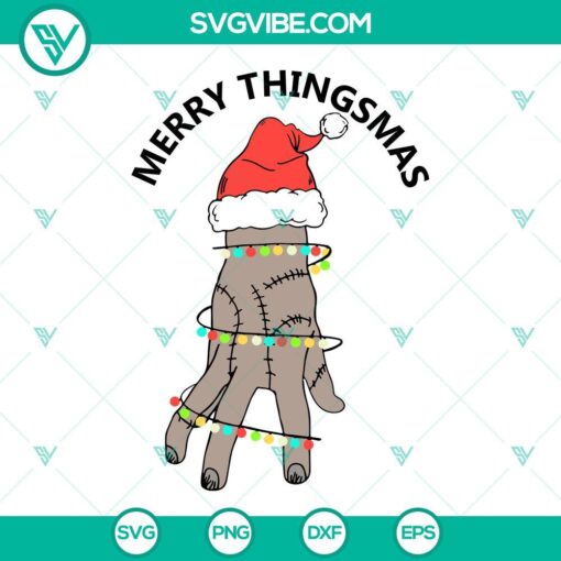 merry thingsmas svg thing wednesday addams christmas svg thing hand santa hat christmas light svg png dxf eps files 4 mockup