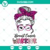 Messy Bun Breast Cancer Warrior SVG design for Breast Cancer Awareness, download SVG image for crafters, pink ribbon support.
