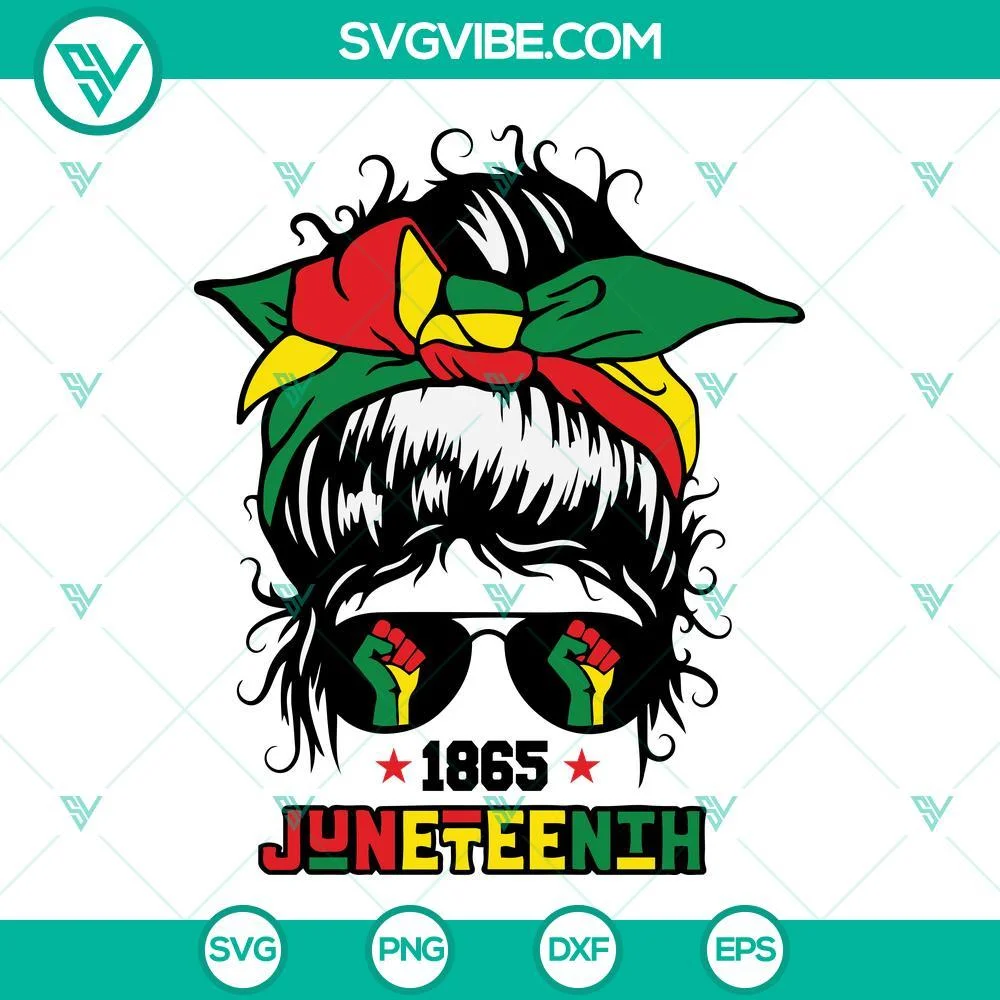 Juneteenth, SVG Files, Messy Bun Juneteenth SVG Download, Black Women Messy Bun 1