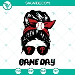 Baseball, Sports, SVG Files, Messy Bun Phillies P SVG Images, Game Day SVG 7