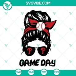 Baseball, Sports, SVG Files, Messy Bun Phillies P SVG Images, Game Day SVG 2