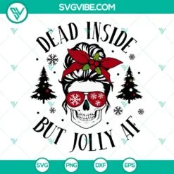 Christmas, SVG Files, Messy Bun Skull Christmas SVG Image, Dead Inside But 2