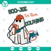 Miami Dolphins football themed SVG design featuring a Boojee Ghost wearing a Dolphins jersey while drinking from a Stanley Cup.