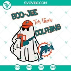 Halloween, Sports, SVG Files, Miami Dolphins Football Boojee Ghost SVG Image, 2