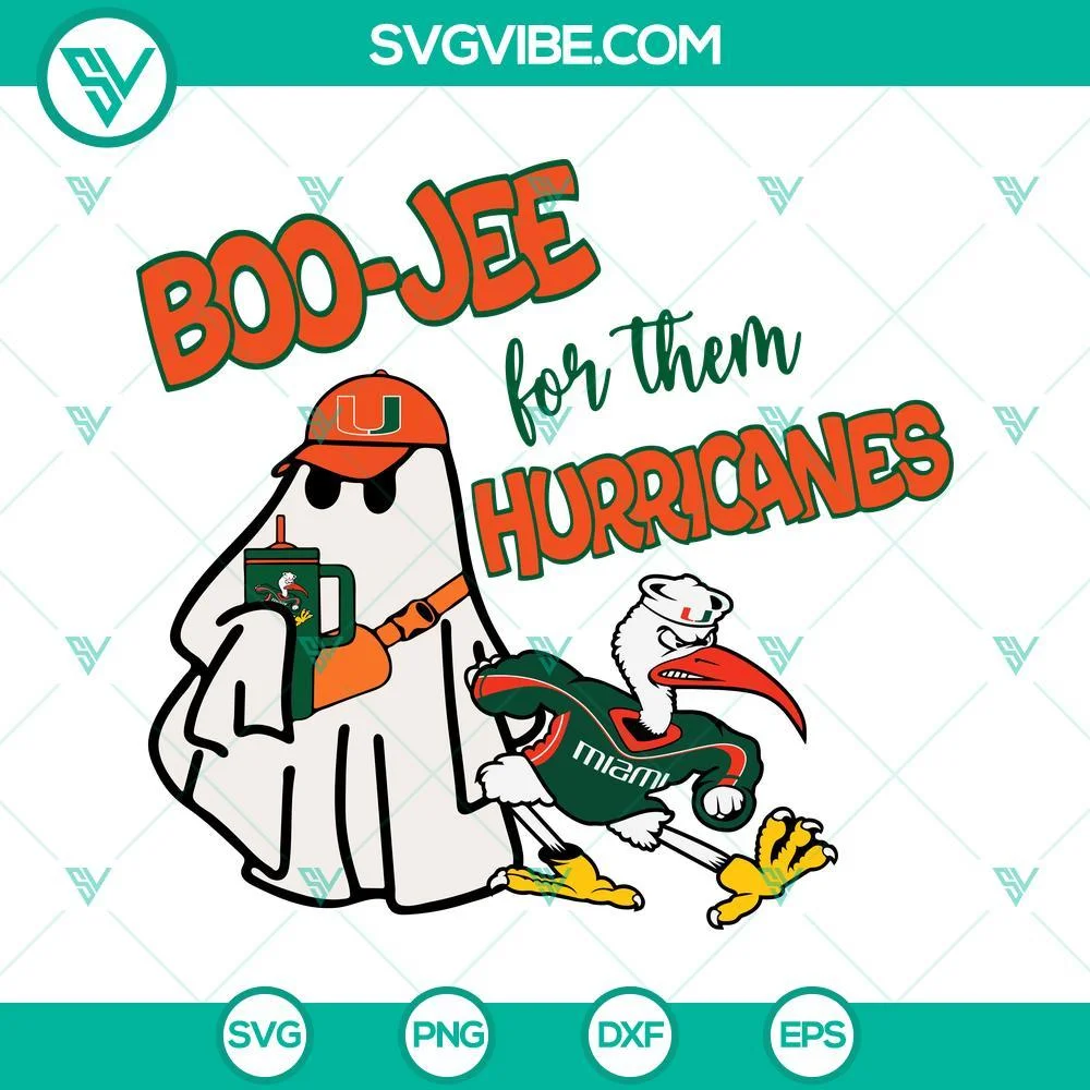 Halloween, Sports, SVG Files, Miami Hurricanes Football Boo Jee Ghost Halloween 1