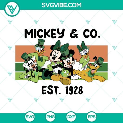 mickey and co est 1928 st patricks day svg irish disney svg mickey and friends shamrock svg png dxf eps 4 mockup