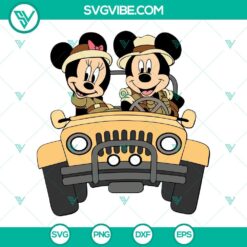 Mickey and Minnie Mouse riding in a Safari Jeep at Disney Animal Kingdom, SVG design for Disney fans.