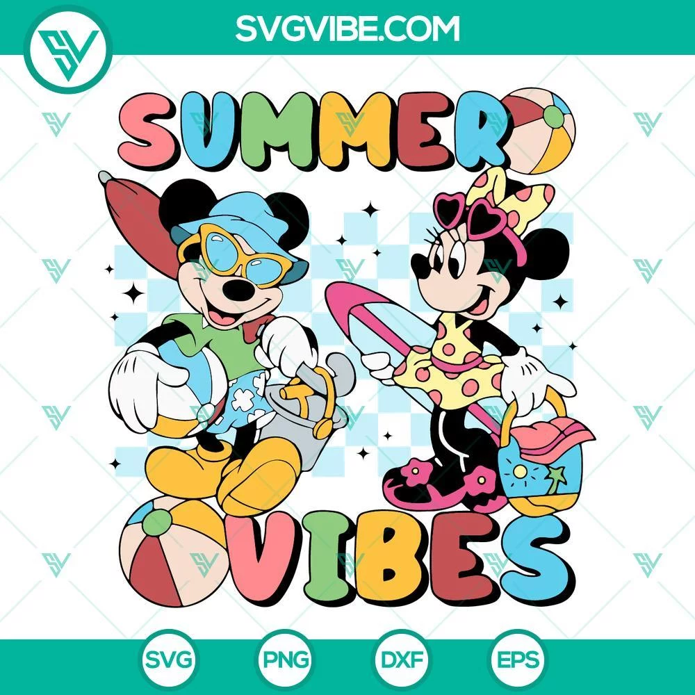 Disney, SVG Files, Mickey And Minnie Summer Vibes SVG Download, Retro Summer 1