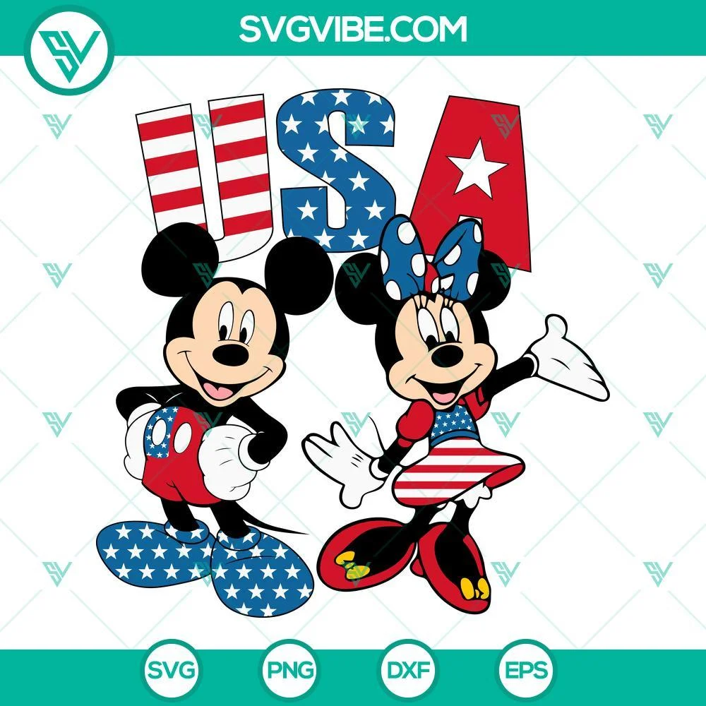 4th Of July, Disney, SVG Files, Mickey And Minnie USA SVG Image, Patriotic 1