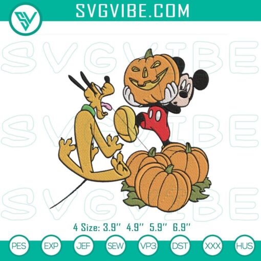 mickey and pluto halloween pumpkins embroidery files disney friends halloween embroidery designs mockup