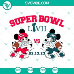 Mickey Eagles vs Chiefs Super Bowl LVII 2023 SVG design with PNG, DXF, EPS formats for digital crafting.