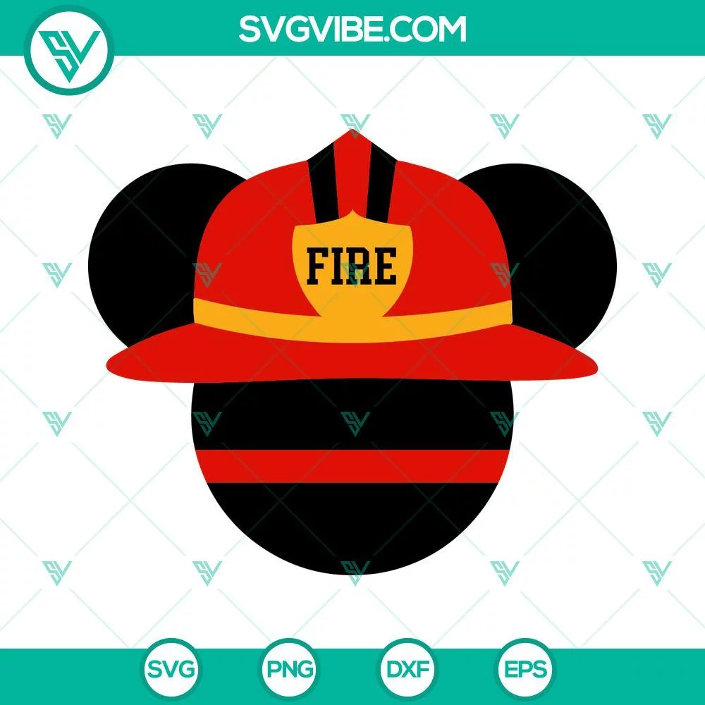 Disney, SVG Files, Mickey Head Fire Helmet SVG File Bundle, Mickey Firefighter 1