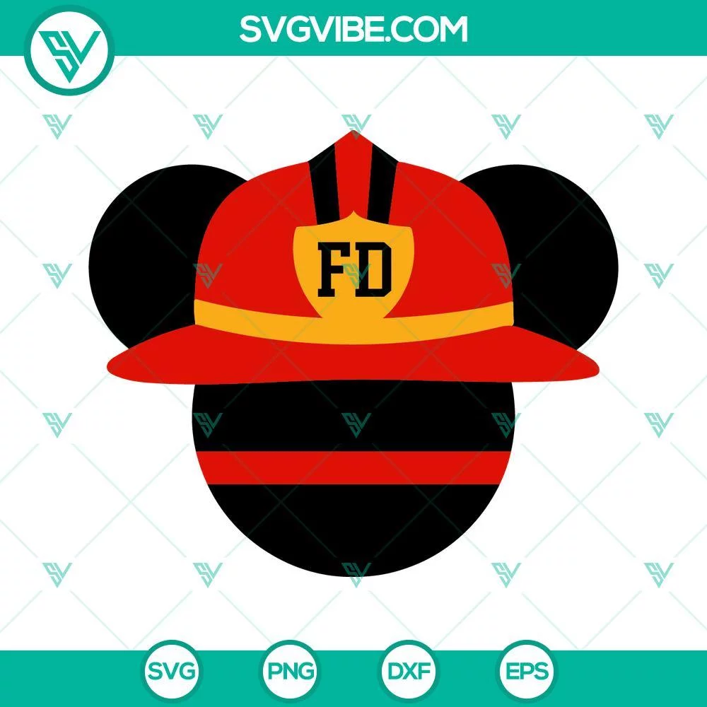 Disney, SVG Files, Mickey Head Fire Helmet SVG File Bundle, Mickey Firefighter 2