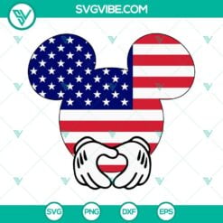 4th Of July, Disney, SVG Files, Mickey Head US Flag Heart Sign SVG Files, 4th 20