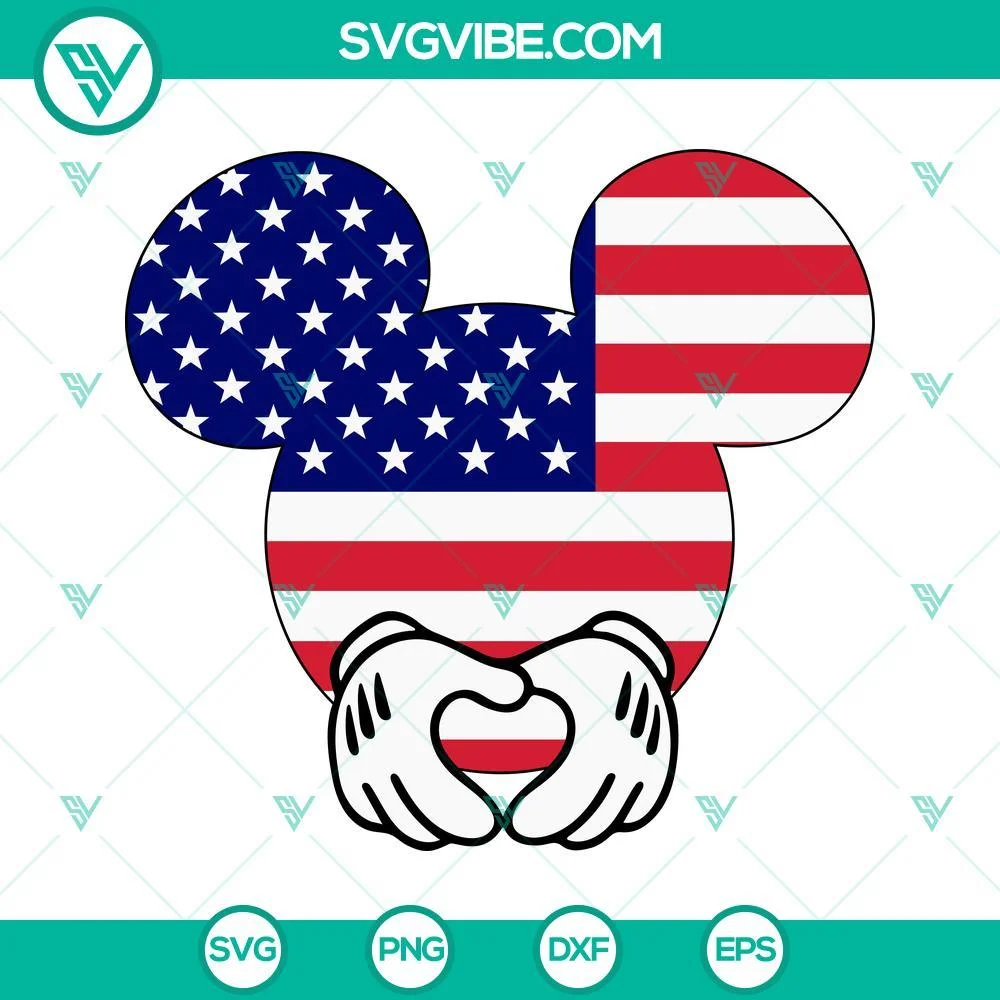 4th Of July, Disney, SVG Files, Mickey Head US Flag Heart Sign SVG Files, 4th 1