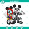 Spooky Mickey Jack, Minnie Sally, Jack Skellington SVG design for Halloween crafts, featuring classic Disney characters in a festive style.