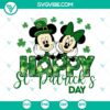 Mickey Minnie Happy St Patricks Day SVG Files with Lucky Shamrock, Disney themed design for St. Patrick's Day crafting projects.
