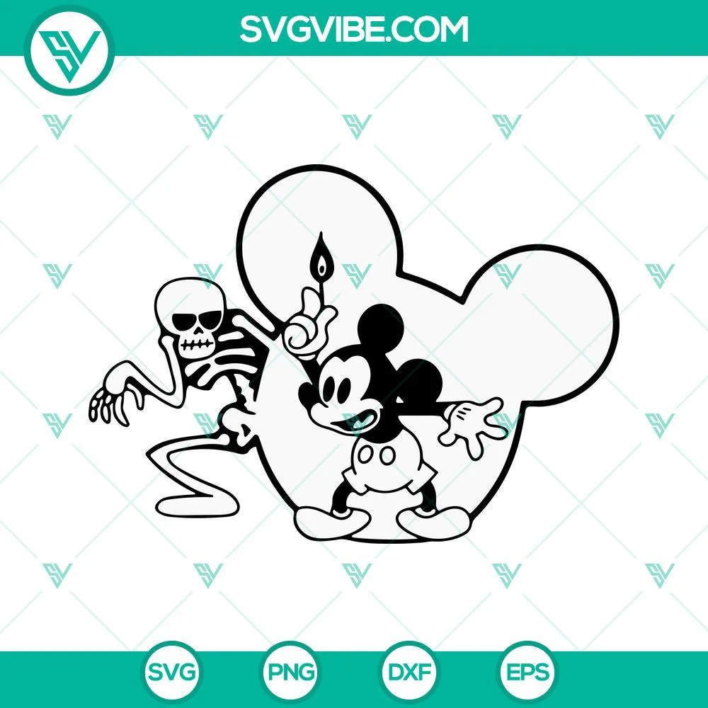 Disney, Halloween, SVG Files, Mickey Mouse And Skeleton SVG Download, Spooky 1