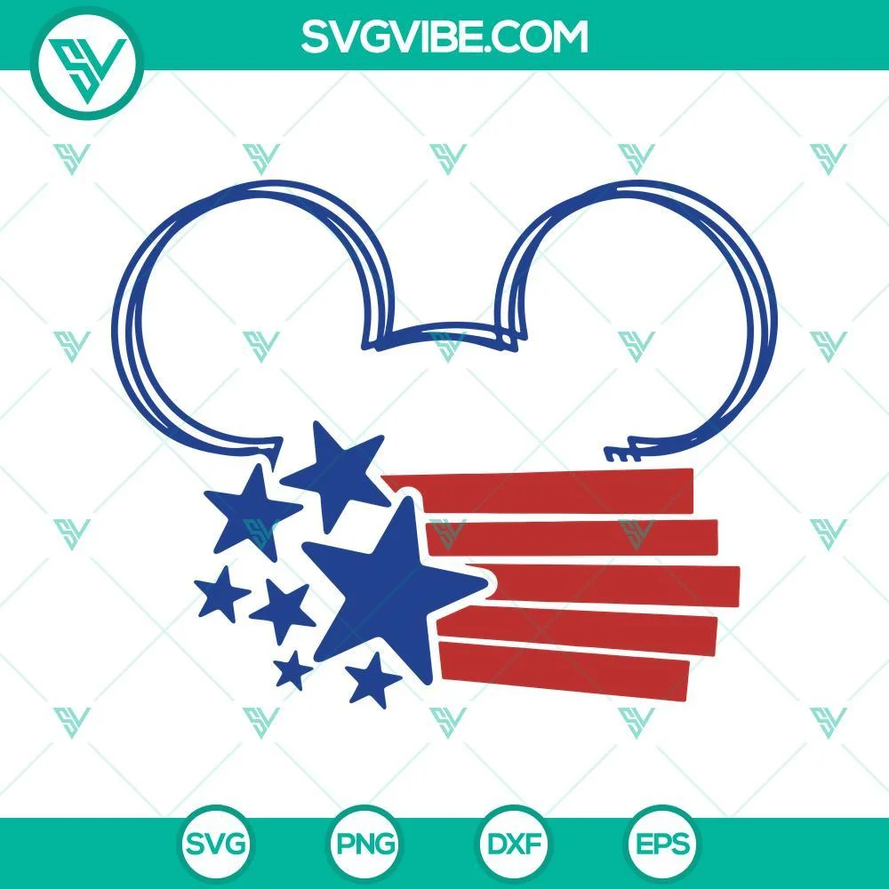 4th Of July, Disney, SVG Files, Mickey Mouse Ear USA Star SVG Download, July 1