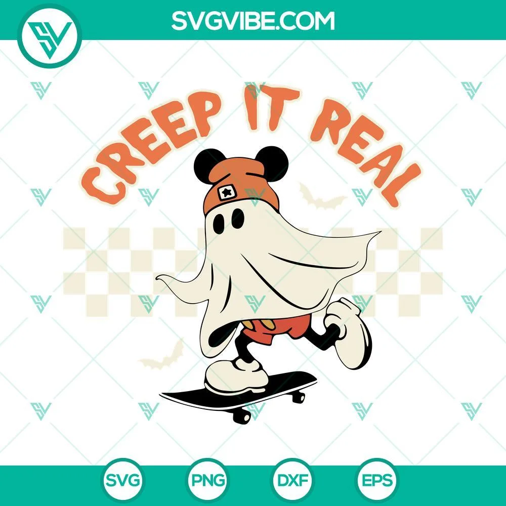 Halloween, SVG Files, Mickey Mouse Ghost Skateboarding SVG Download, Creep It 1