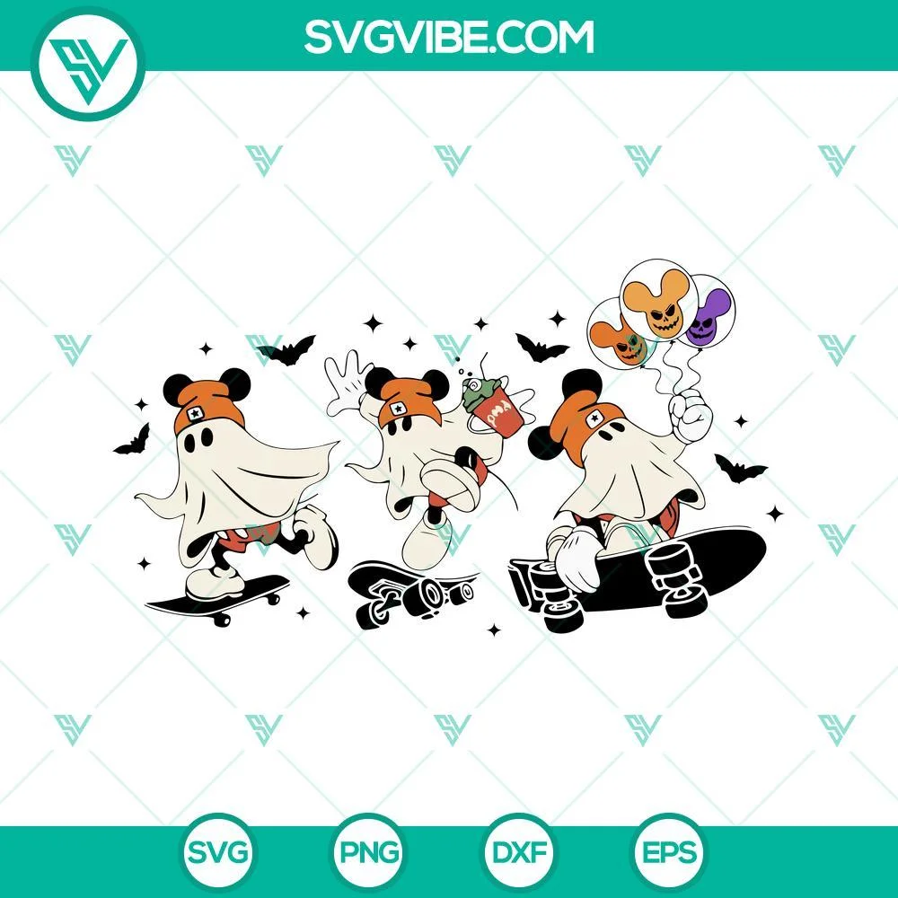 Disney, Halloween, SVG Files, Mickey Mouse Ghost Skateboarding SVG Images, 1