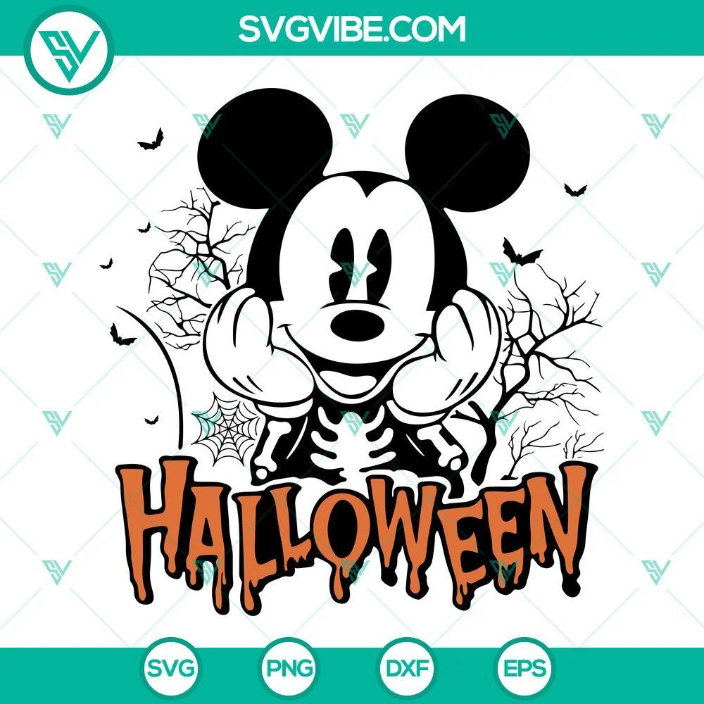 Disney, Halloween, SVG Files, Mickey Mouse Halloween SVG Image, Mickey Skeleton 1