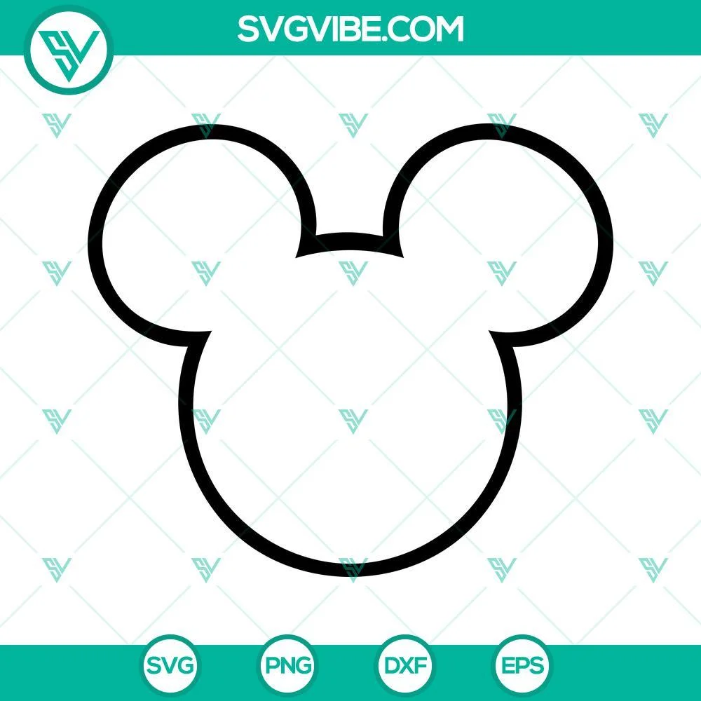 Disney, SVG Files, Mickey Mouse Head Outline SVG Download PNG DXF EPS Instant 1