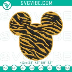 Mickey Mouse head tiger embroidery designs, perfect for Disney family vacation. A fun and playful pattern for Disney fans.