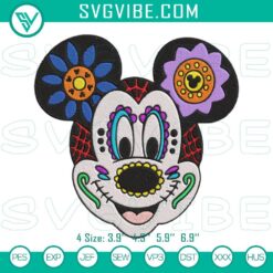 Día De Los Muertos Mickey Mouse sugar skull embroidery design file for Day of the Dead celebration.