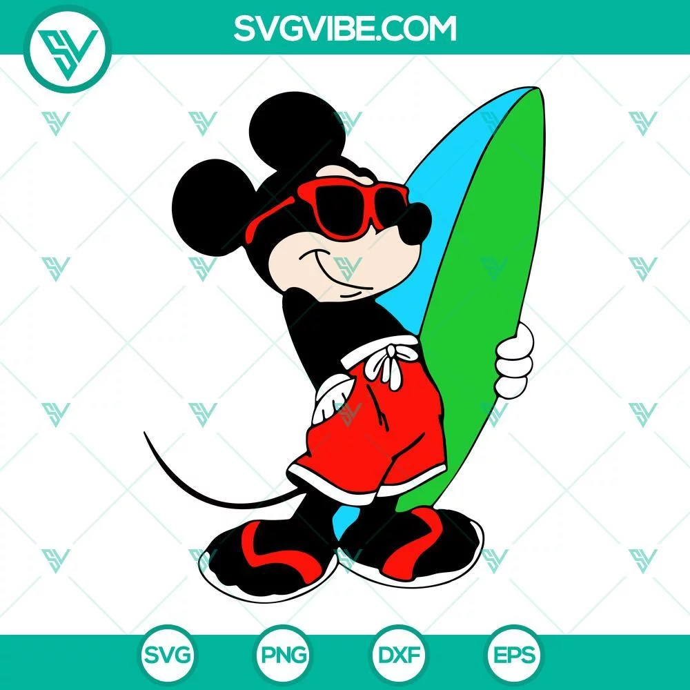 Disney, SVG Files, Mickey Mouse Surfboard SVG Images, Beach Life SVG Image, 1