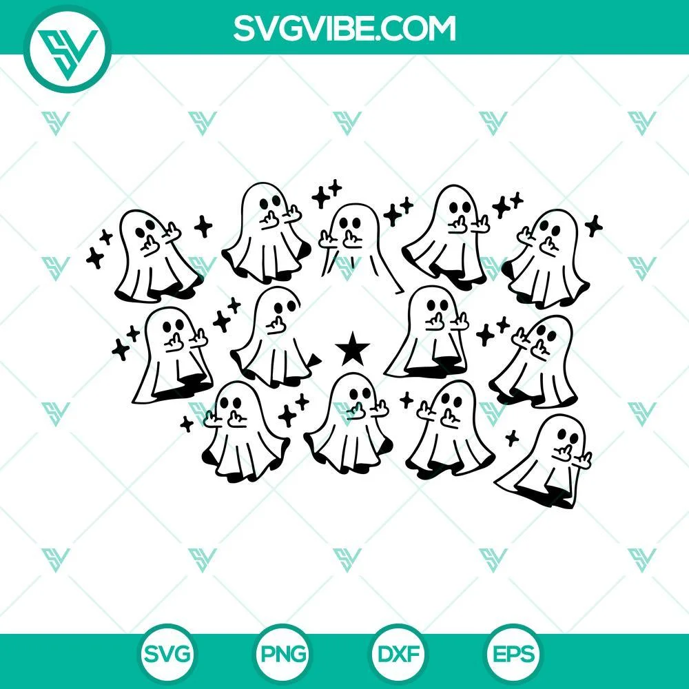 Starbucks Cup Wrap, SVG Files, Middle Finger Ghosts Full Wrap For Starbucks 1