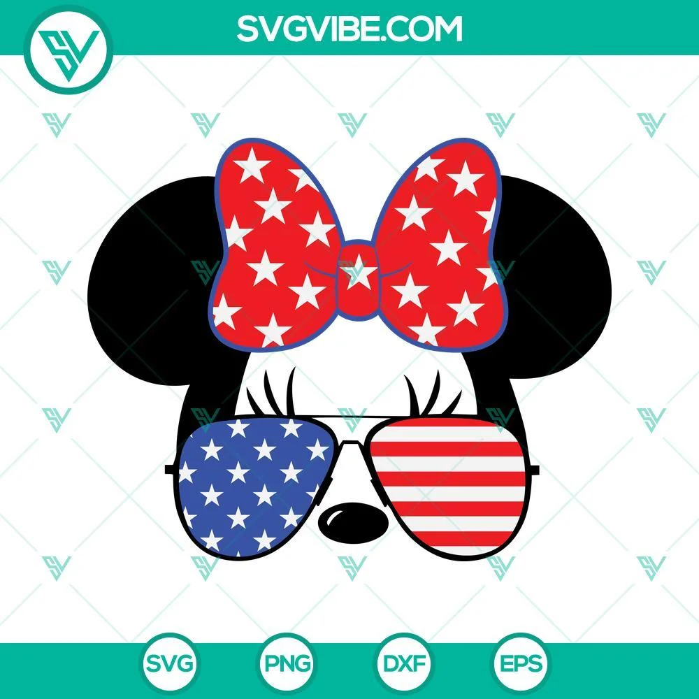 4th Of July, Disney, SVG Files, Minnie American Flag Sunglasses Star Bow SVG 1