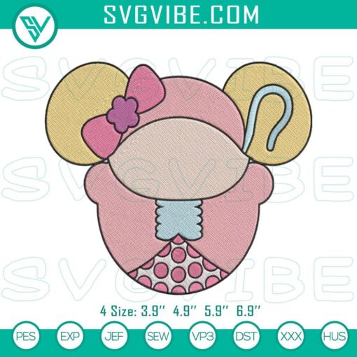 minnie head bo peep machine embroidery designs disney minnie toy story embroidery files mockup