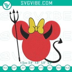 Disney Minnie Halloween Devil Machine Embroidery Designs featuring a devilish Minnie Mouse head pattern for Halloween crafts.