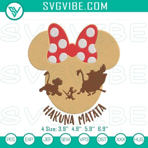 minnie head hakuna matata embroidery designs disney safari vacation machine embroidery files mockup