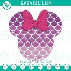 Minnie head mermaid scales embroidery design for Disney beach magical machine file.