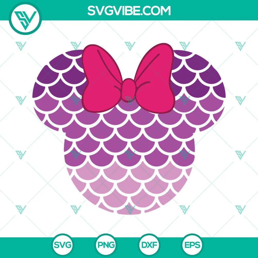 Disney, SVG Files, Minnie Head Mermaid Scales SVG Download, Minnie Mouse 1