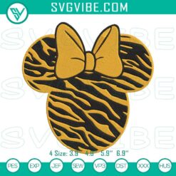 Minnie Mouse head with tiger print embroidery design for Disney safari trip, machine file.