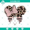 Minnie Mouse Ears Pink Stripes Castle Leopard SVG File, Minnie Head design in pink, stripes, leopard print, and a castle.